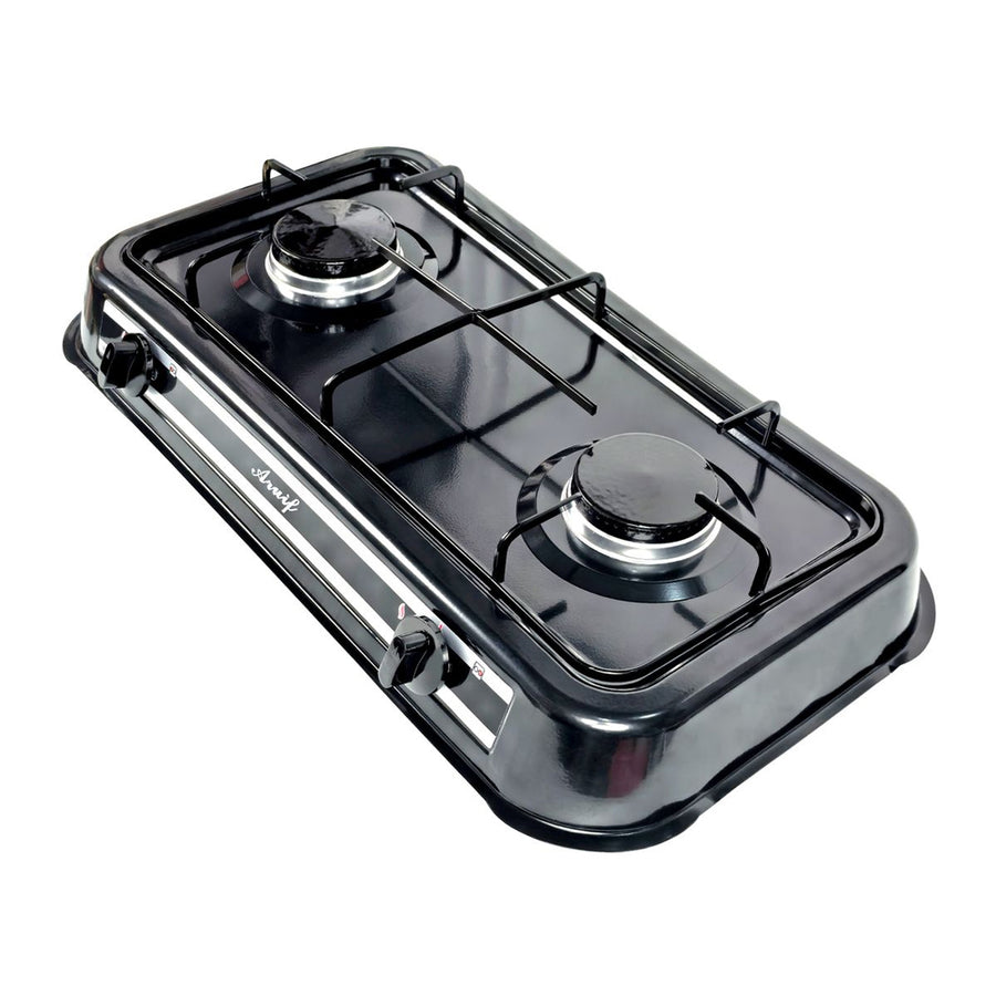 Aruif 2-Burner Porcelain Gas Stove – 59cm Double Burner High-Efficiency Cooker
