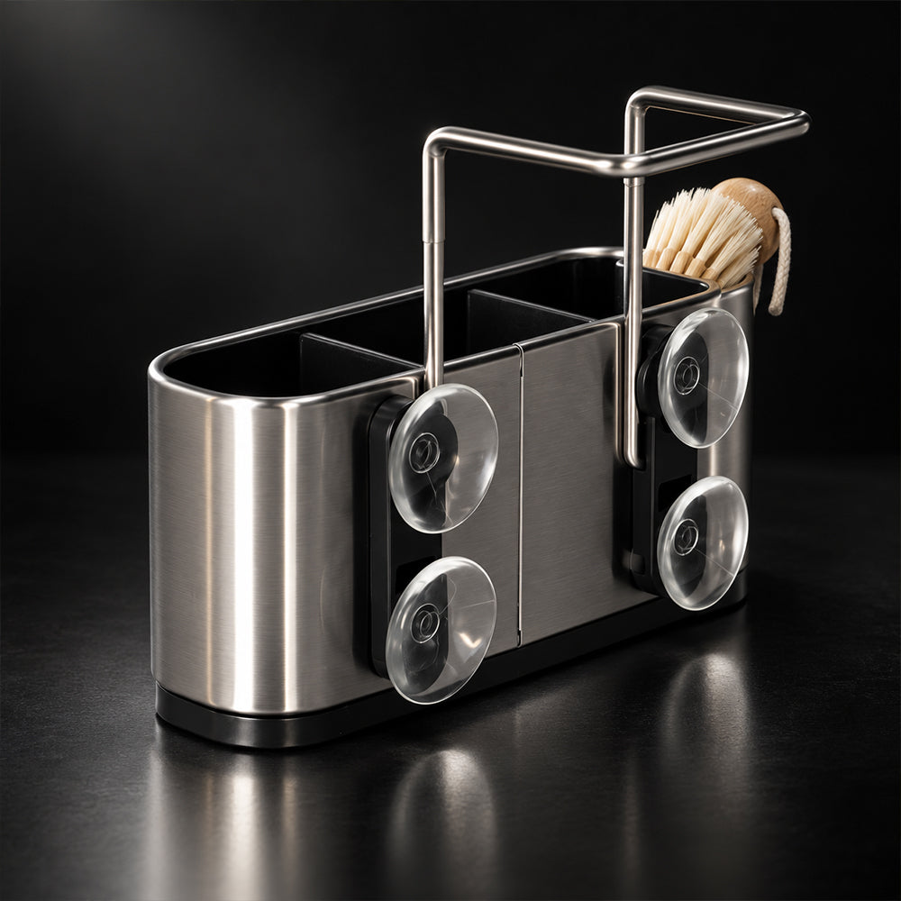 3-Compartment Cleaning Storage Rack with Suction Cups - 17.2cm
