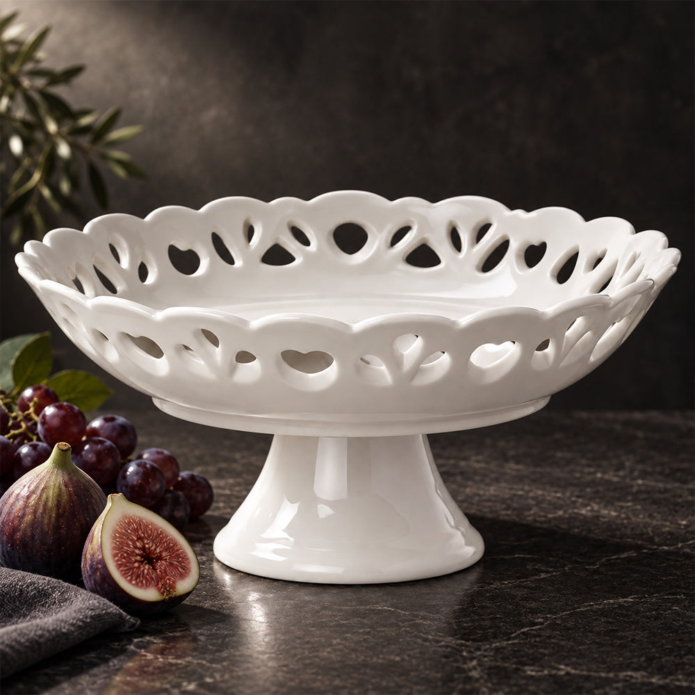 White Porcelain Pedestal Fruit Tray - 12 Inch