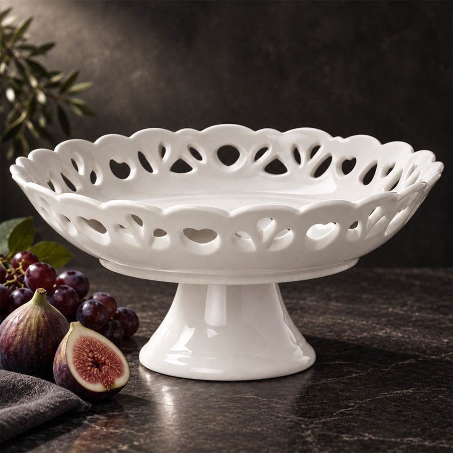 White Porcelain Pedestal Fruit Tray - 12 Inch