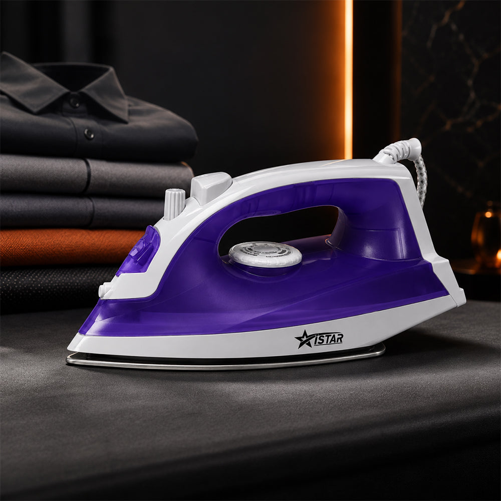 iStar 1600W Steam Iron with Non-Stick Soleplate & Burst Steam - Purple & White