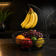 Countertop Fruit Basket with Banana Hanger - Black