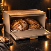 Stainless Steel Bread Bin with Wooden Lid 35.6cm