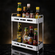 Aluminium 2-Tier Kitchen Storage Shelf & Seasoning Organizer Rack