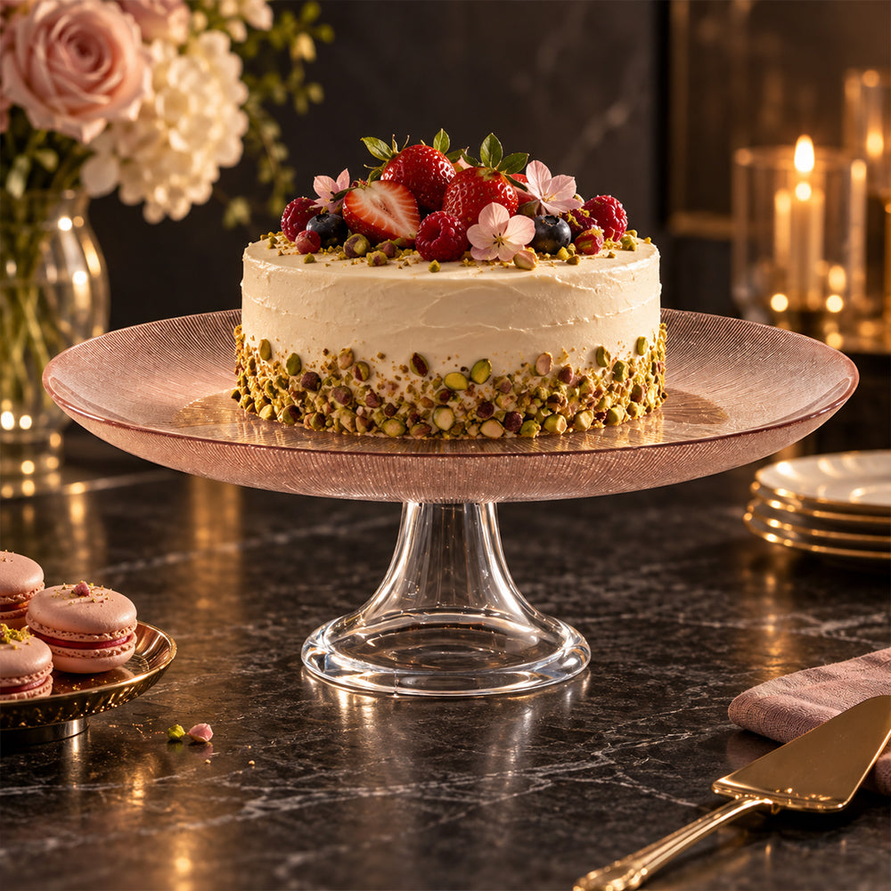 Smoky Rose Glass Pedestal Cake Stand - 28cm