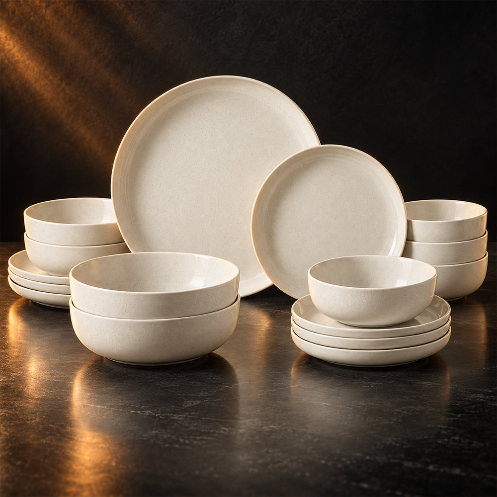 16-Piece Ivory Speckled Porcelain Dinnerware
