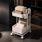 2-Tier Rolling Storage Trolley with Side Holder - White