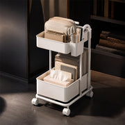 2-Tier Rolling Storage Trolley with Side Holder - White