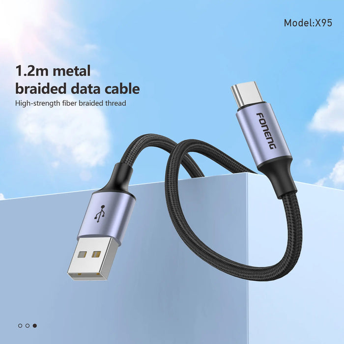 FONENG X95 1.2m 3A Metal Head Braided Charging Cable