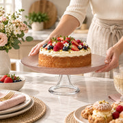 Smoky Rose Glass Pedestal Cake Stand - 28cm