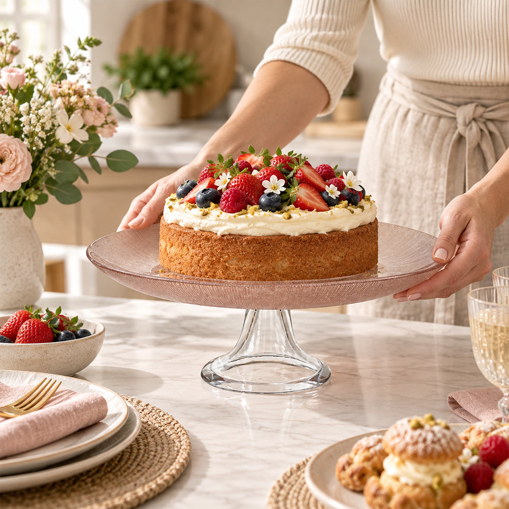 Smoky Rose Glass Pedestal Cake Stand - 28cm
