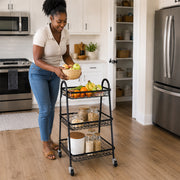 3-Tier Steel Rolling Storage Cart with Wheels – Multi-Purpose Kitchen Utility Trolley - Black