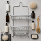 2-Tier Aluminium Hanging Shower Caddy with Soap Tray & Hooks - Silver