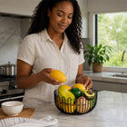 Round Open Wire Fruit Basket Bowl for Kitchen Counter - Black