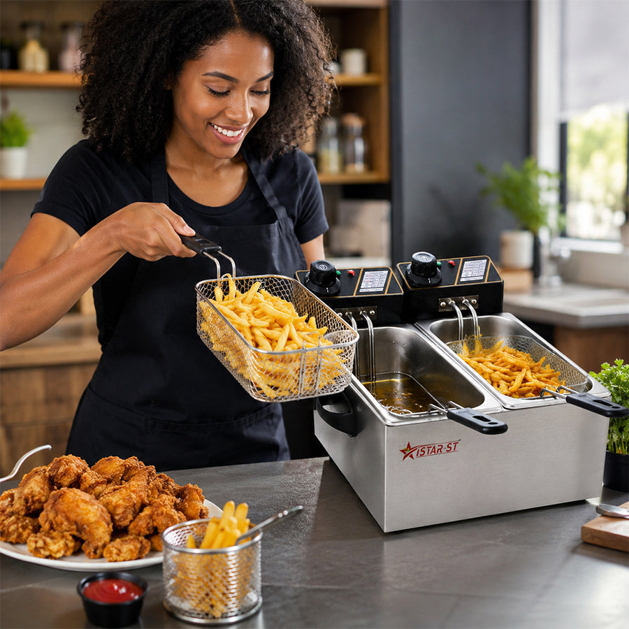 8L Dual Basket Electric Deep Fryer 3000W with Adjustable Temperature Control