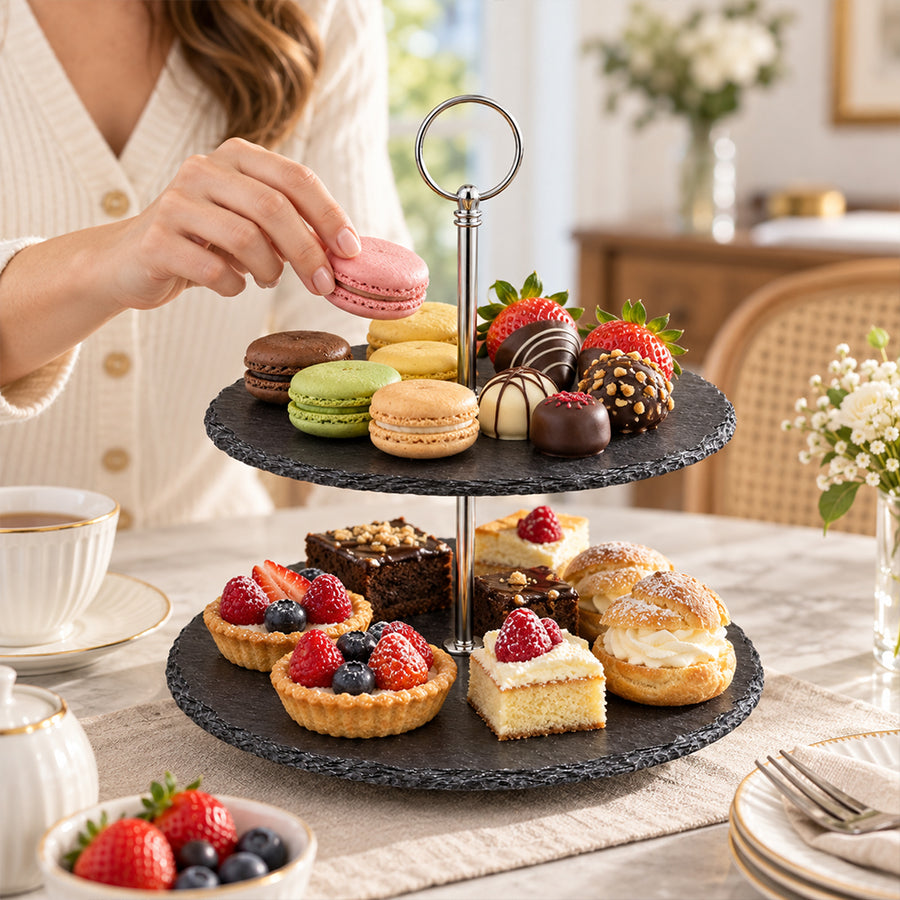 2-Tier Black Cake & Dessert Serving Stand - 25cm & 30cm