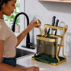 Gold Cutlery Holder with Drip Tray for Kitchen Counter