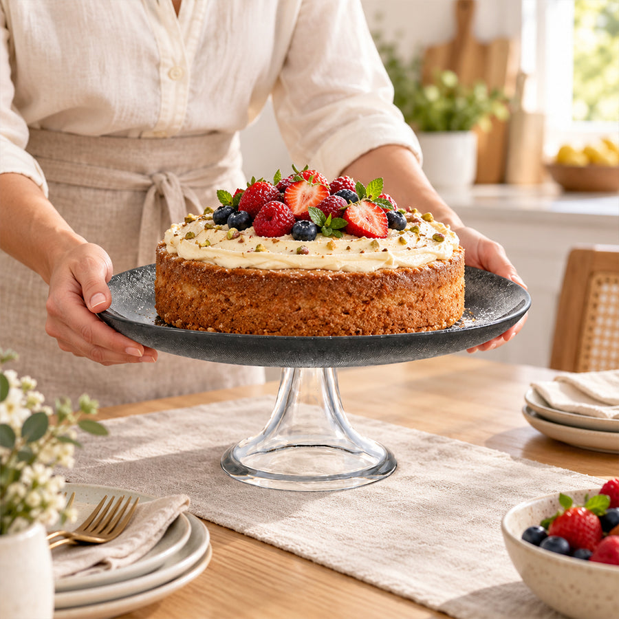 Smoky Grey Glass Pedestal Cake Stand - 28cm