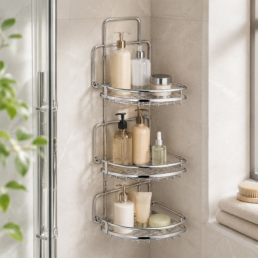 3-Tier Hanging Steel Bathroom Organizer Shower Caddy - Silver