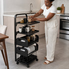 Iron Rolling Trolley Storage Rack with Dish Holder Bottom Tray - Black