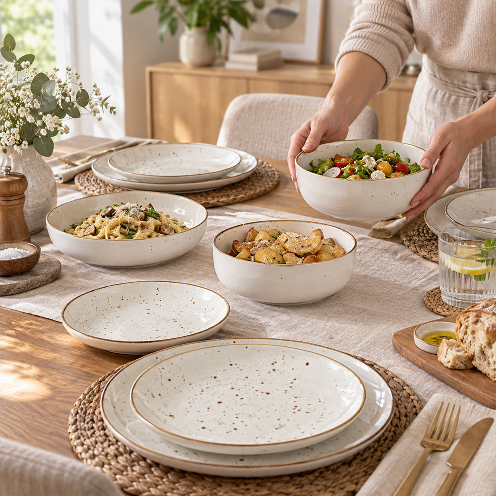 16-Piece Ivory Speckled Porcelain Dinnerware Set