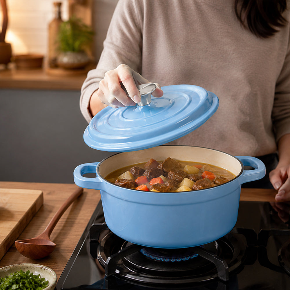 Condere 22cm Light Blue Enamel Cast Iron Pot with Lid