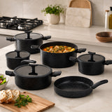 11-Piece Granite Cookware Set with Glass Lids and Cooking Utensils