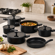 11-Piece Granite Cookware Set with Glass Lids and Cooking Utensils