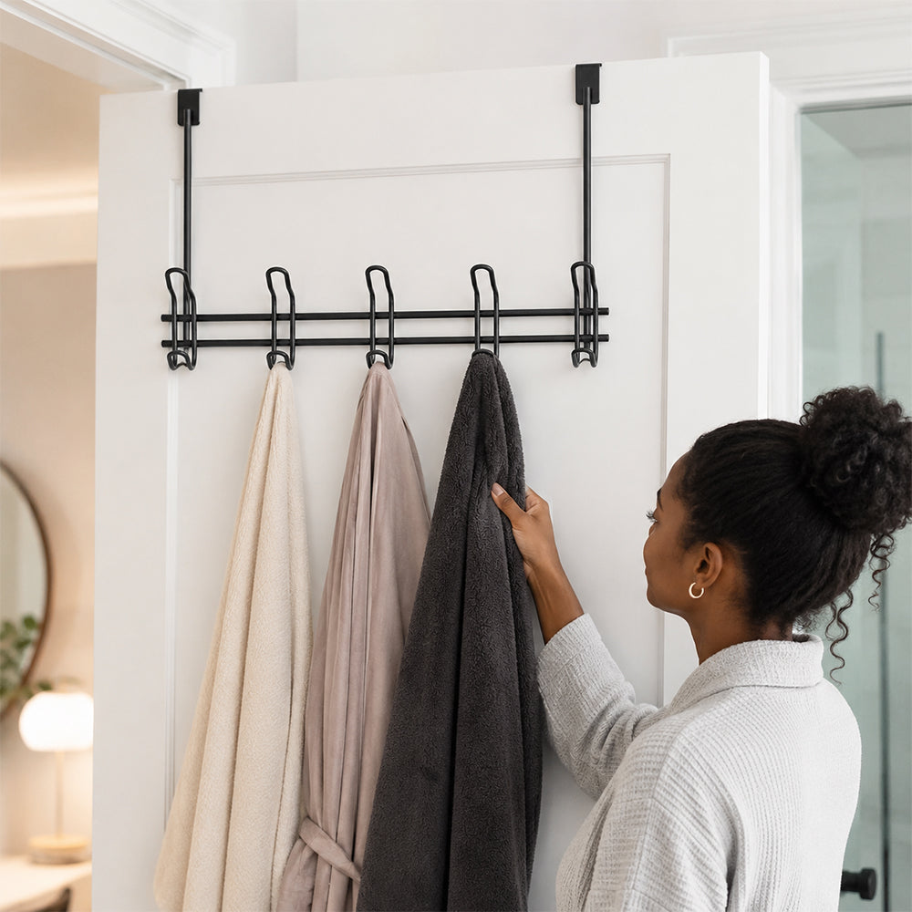 Over-the-Door Iron Hanger Rack with 4 Double Hooks - Black