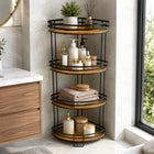 Bamboo & Metal 4-Tier Corner Shelf Organizer - Black & Natural