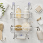2-Tier Aluminium Hanging Shower Rack with Hooks & Suction Support
