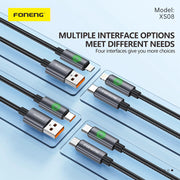 FONENG XS08 1.2m Green Light Braided Fast Charging Cable 60W / 27W