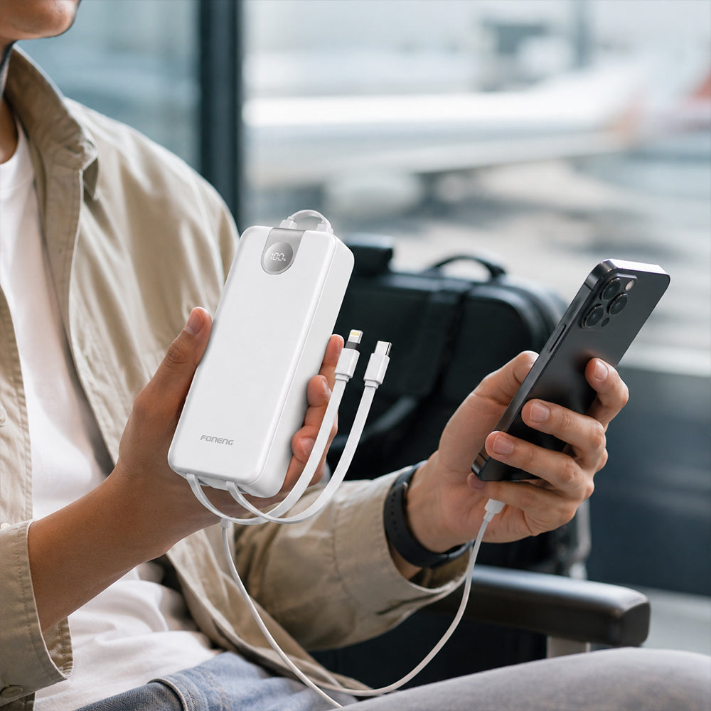 FONENG 20000mAh 22.5W Fast Charging Power Bank with 3 Built-In Cables