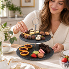 2-Tier Black Stoneware Cake & Dessert Stand - 25cm