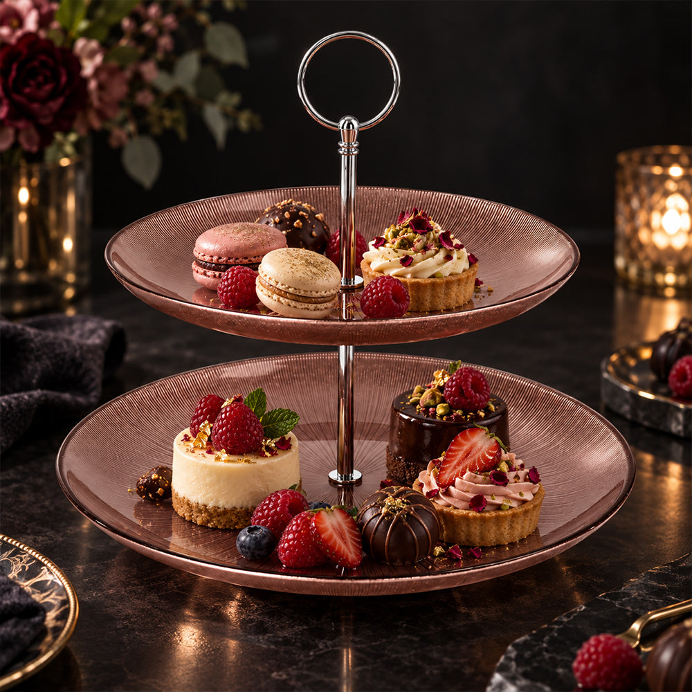 Double-Tier Glass Cake Stand - 27.9cm