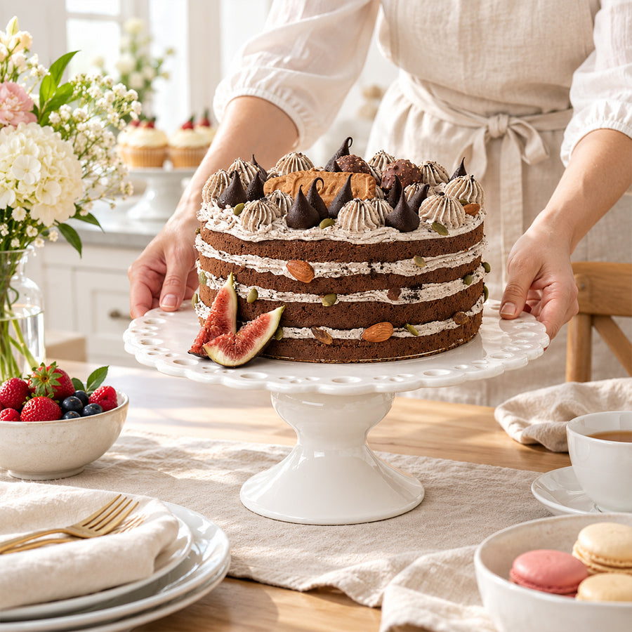 White Ceramic Pedestal Cake Stand - 30.4cm
