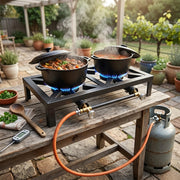 2-Burner Catering Gas Stove with Heavy-Duty Boiling Rings