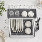 Aluminium 2-Tier Dish Drying Rack with Cup & Cutlery Holders