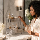 2-Tier Decorative Iron Storage Rack for Bathroom, Kitchen & Vanity - Silver