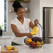 Countertop Fruit Basket with Banana Hanger - Black