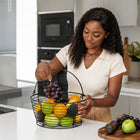 Metal Wire Fruit Basket with Carry Handle - Black