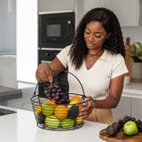 Metal Wire Fruit Basket with Carry Handle - Black