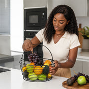 Metal Wire Fruit Basket with Carry Handle - Black