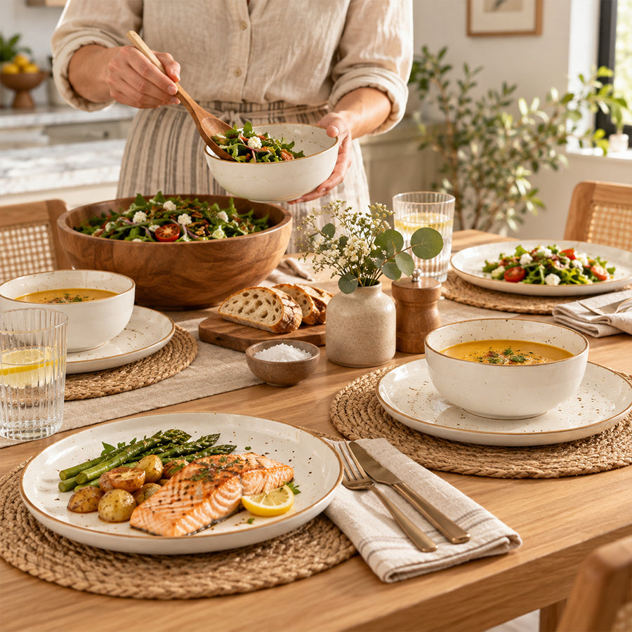 12-Piece Ivory Speckled Porcelain Dinnerware