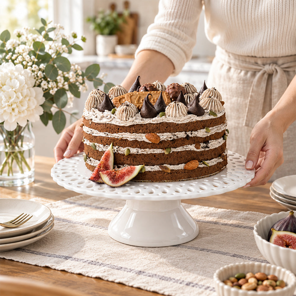 White Porcelain Pedestal Cake Stand - 12 Inch