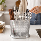 Silver Steel Cutlery Holder with Drain Holes for Spoons, Forks & Chopsticks