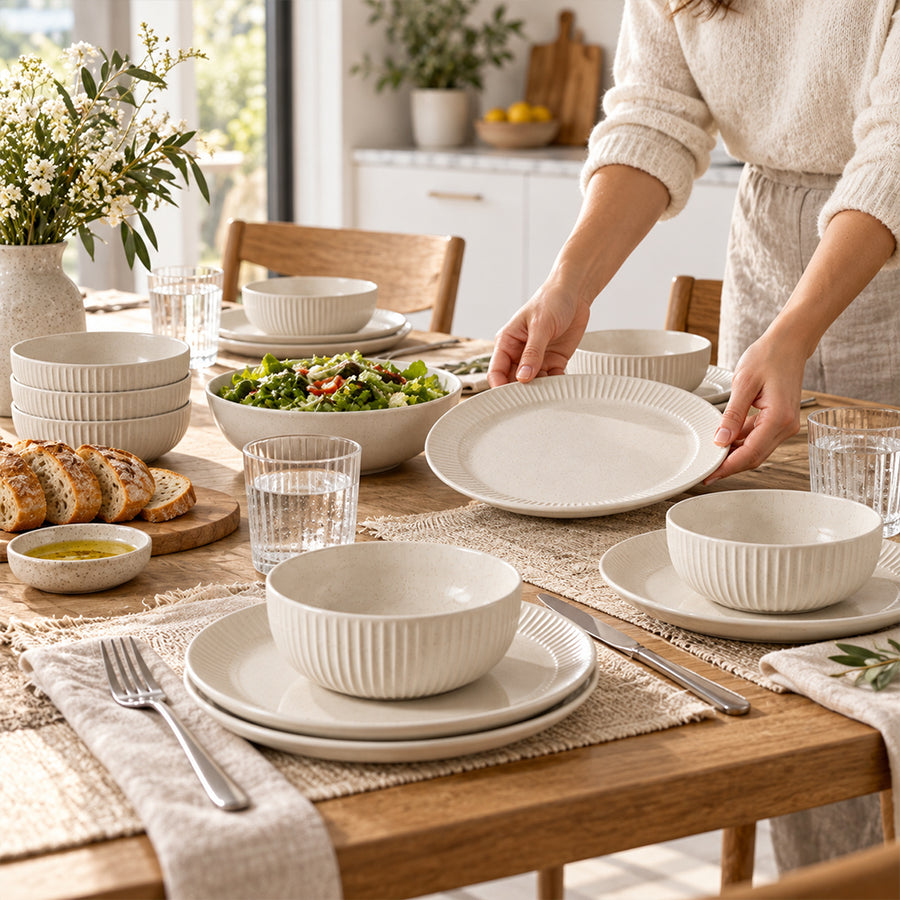 16-Piece Ivory Speckled Porcelain Dinnerware