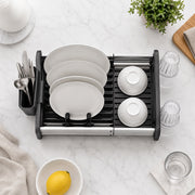 Extendable Stainless Steel Dish Drying Rack with Cup & Cutlery Holders