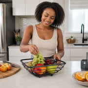 Rectangular Metal Fruit Basket for Kitchen Countertop - Black