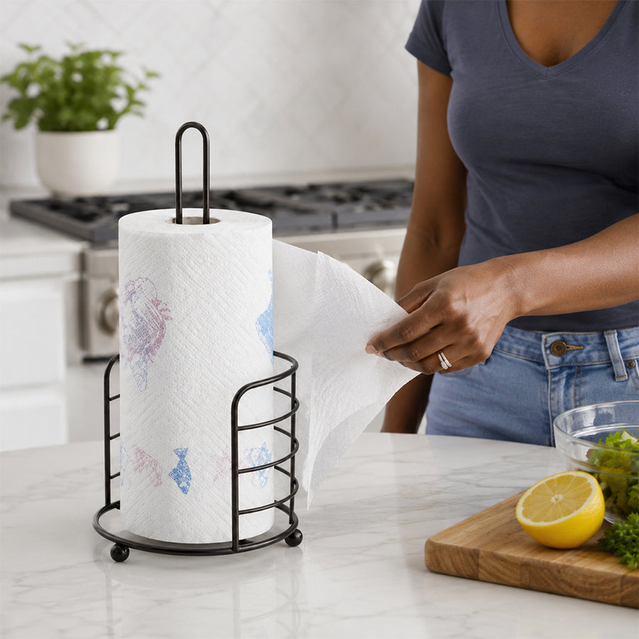 Black Countertop Paper Towel Holder with Freestanding Metal Stand
